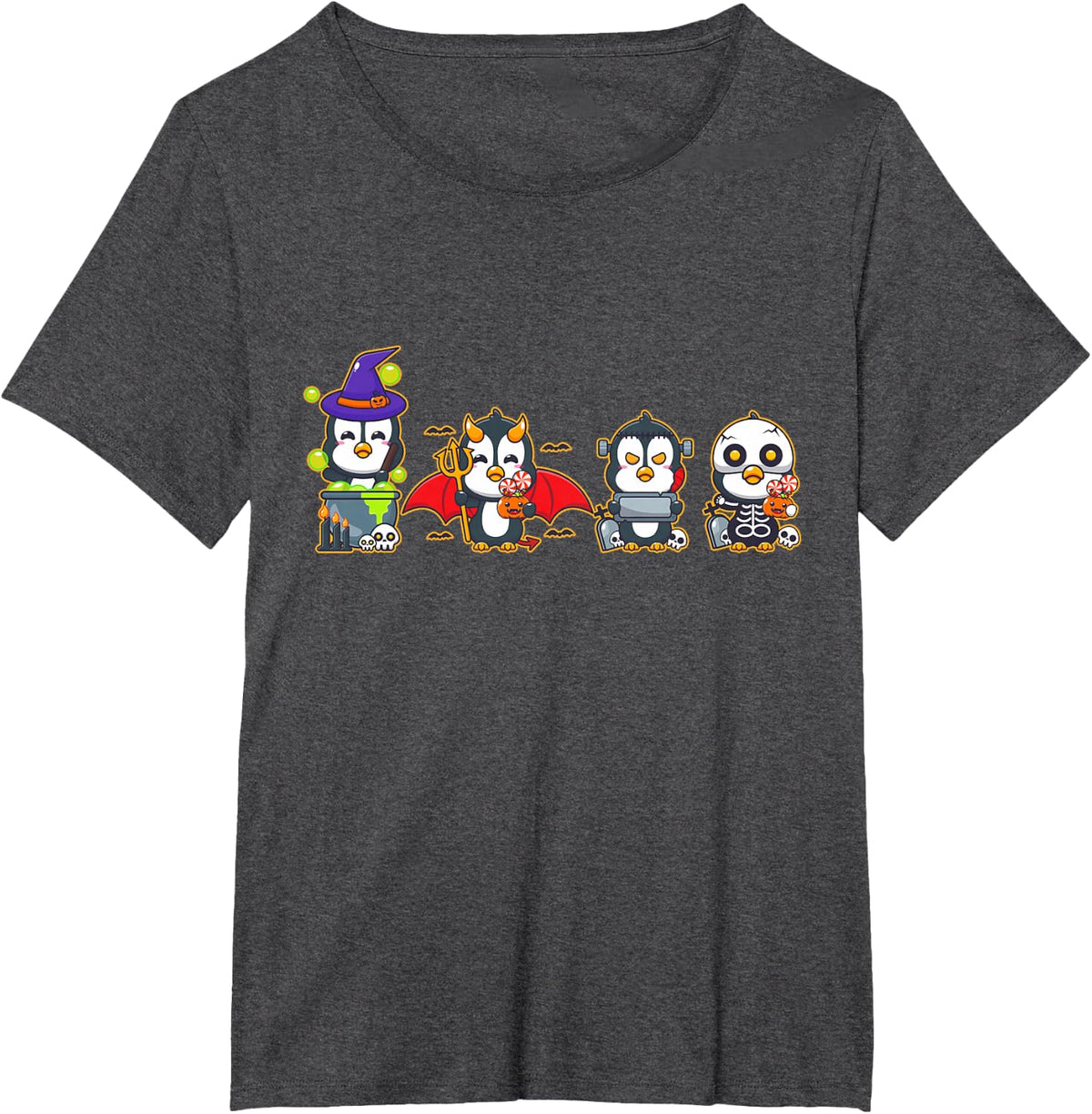 Halloween Horror Pumpkin Penguin T-Shirt - Dark Heather Grey
