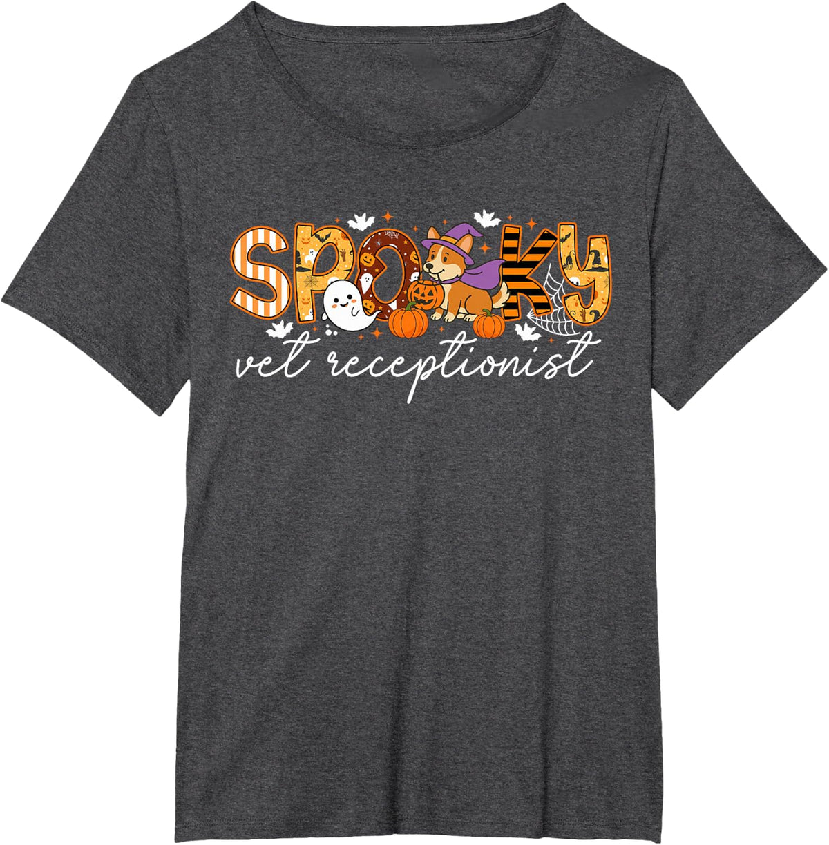 Spooky Vet Receptionist Halloween Veterinary Receptionist T-Shirt - Dark Heather Grey