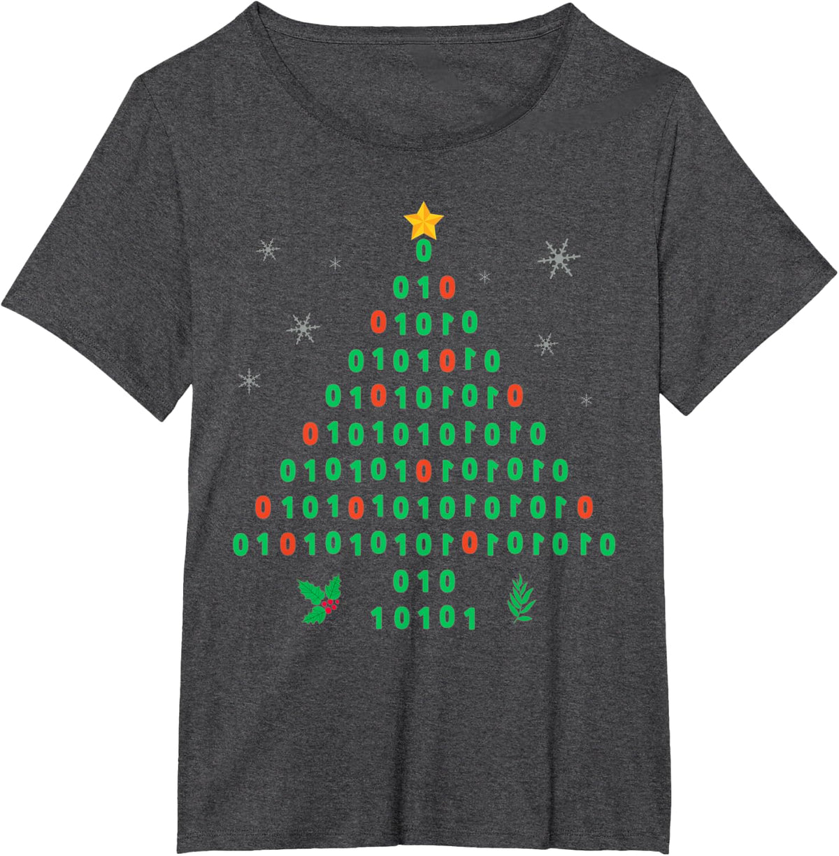 Christmas Programmer Coder (0,1) Tree, Computer Science Xmas T-Shirt - Dark Heather Grey