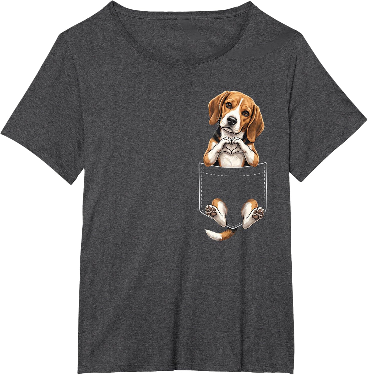 Beagle Pocket Heart Sign Dog Valentines T-Shirt - Dark Heather Grey