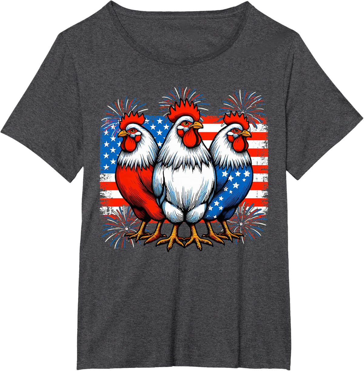 Funny 4th Of July Chickens Lover USA Flag Patriotic Chicken T-Shirt - Dark Heather Grey