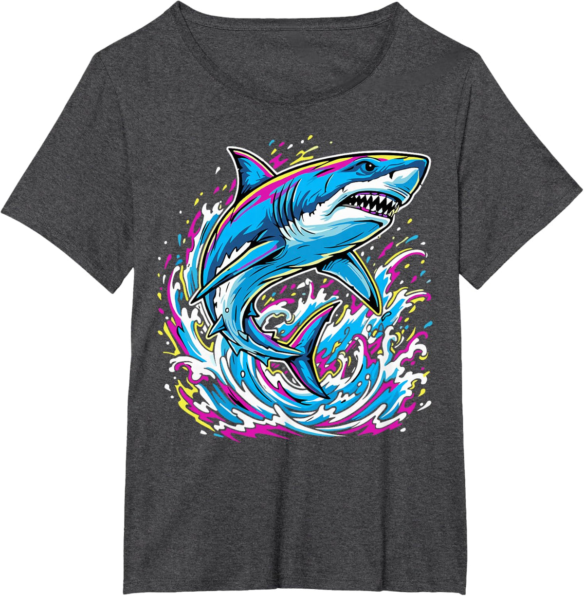 Colorful Shark Splash Animal Sharks T-Shirt - Dark Heather Grey