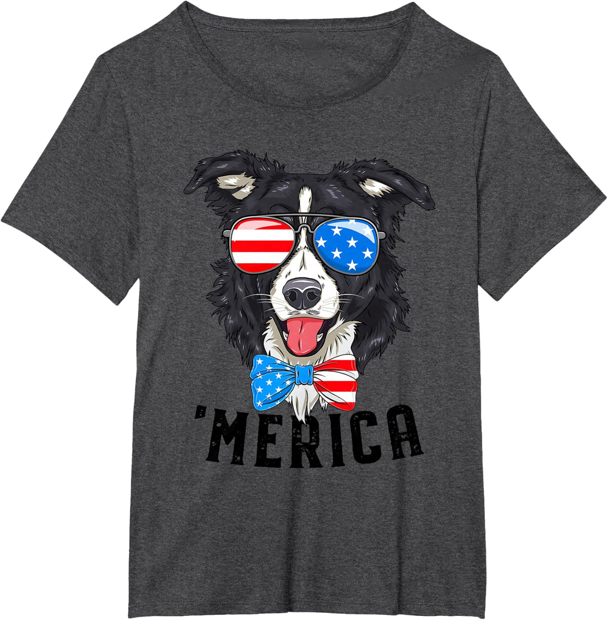 Border Collie Lover Patriotic Merica 4th July American Flag T-Shirt - Dark Heather Grey