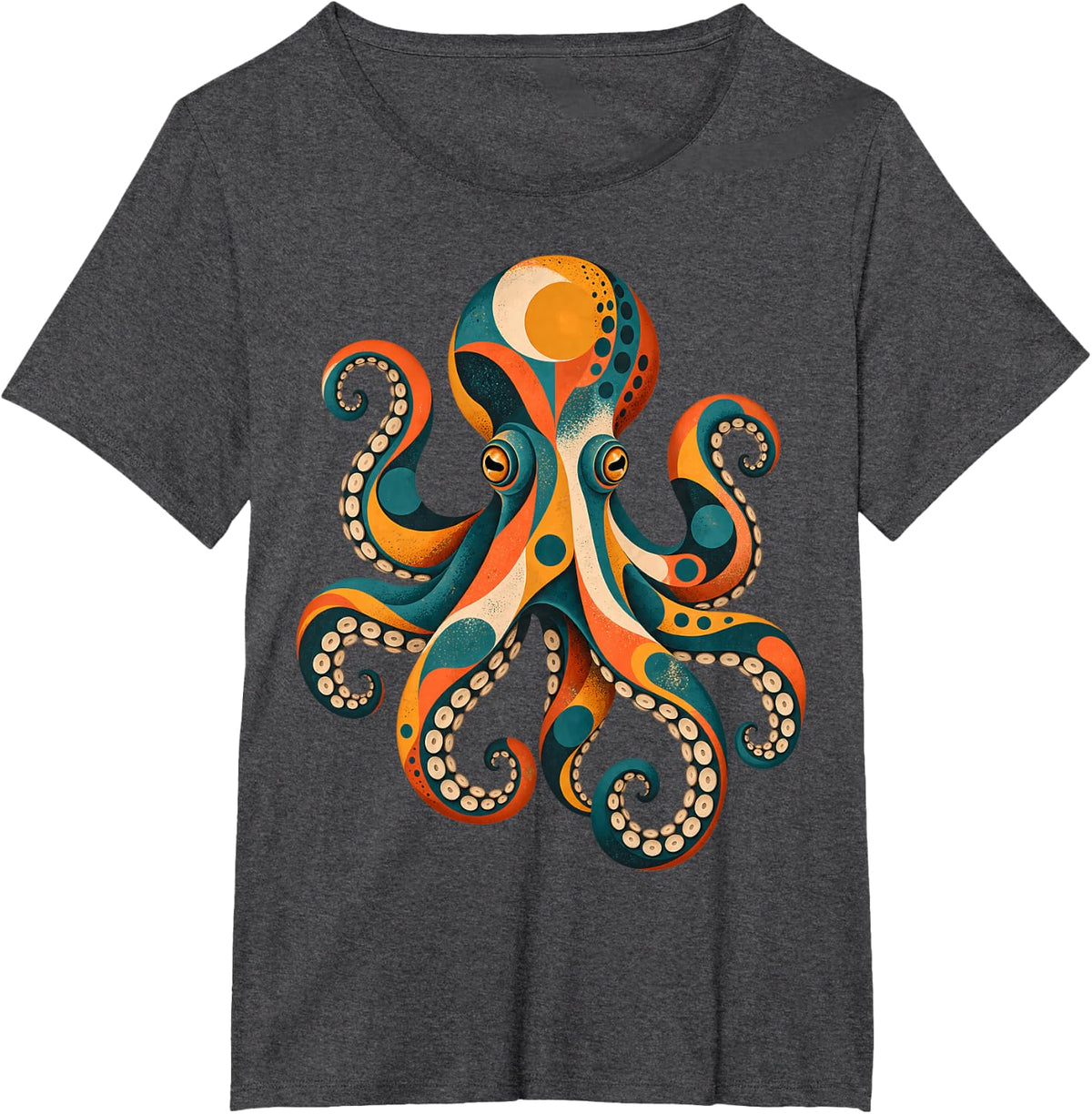 Mid Century Octopus Ocean Animal Modern Art T-Shirt - Dark Heather Grey