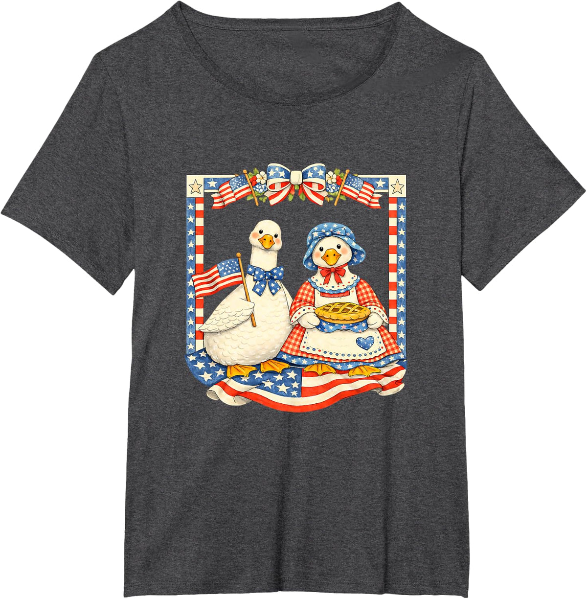 Patriotic Geese Retro Vintage America USA Goose Couple T-Shirt - Dark Heather Grey