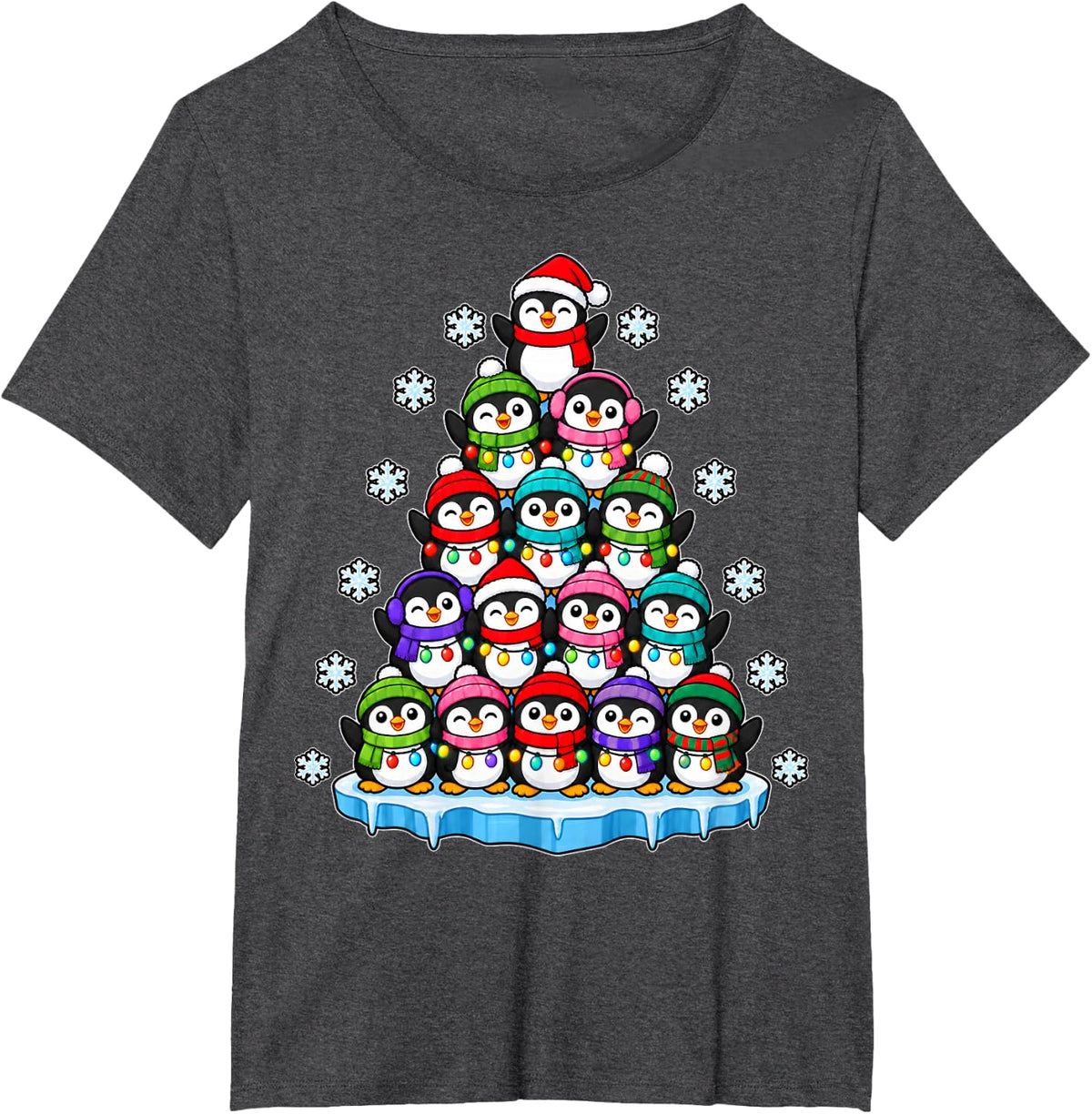 Christmas Penguin Santa Winter Xmas Tree Penguin T-Shirt - Dark Heather Grey