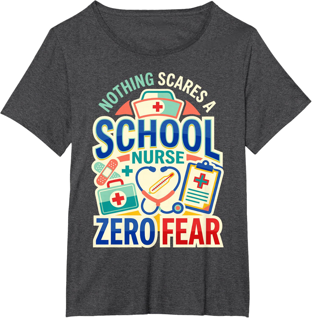 Nothing Scares A School Nurse Halloween Medical Professional T-Shirt - Dark Heather Grey