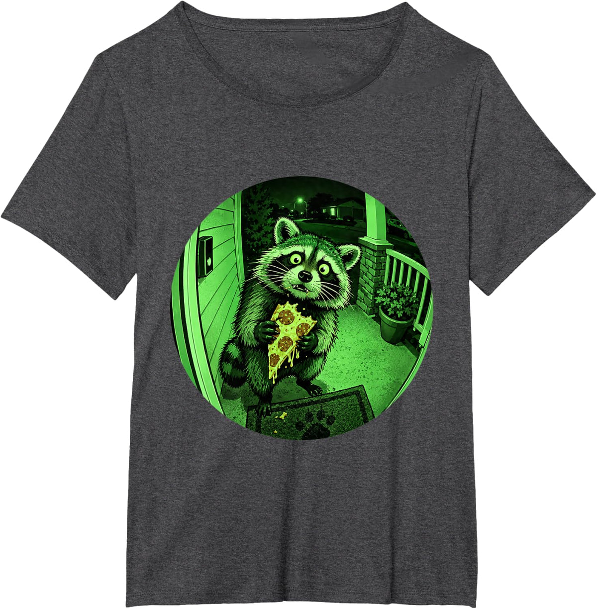 Motion Detected At Front Door Funny Raccoon Doorbell Cam T-Shirt - Dark Heather Grey