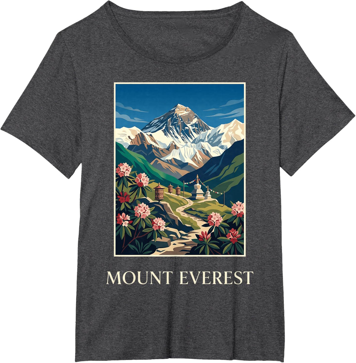 Mount Everest Himalayan Peak Scenic Travel Illustration T-Shirt - Dark Heather Grey