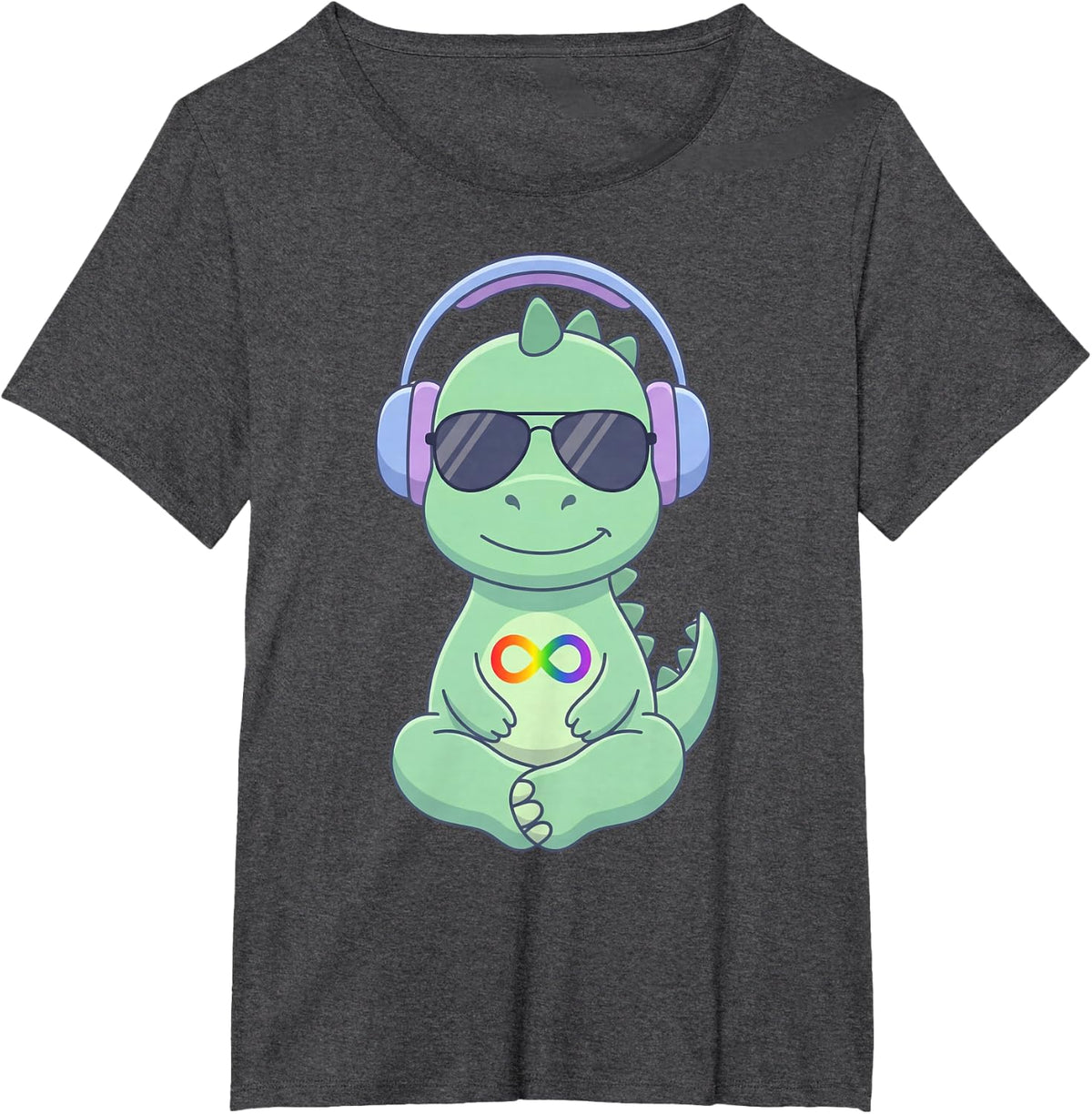Autism Acceptance Dinosaur Headphones Infinity Symbol T-Rex T-Shirt - Dark Heather Grey