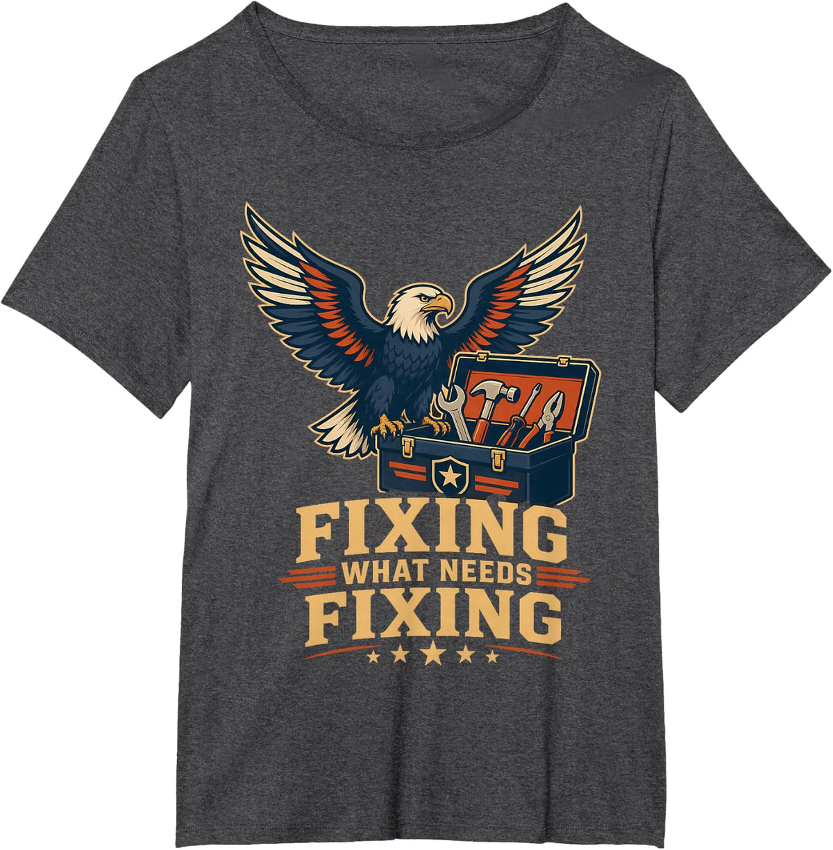 Bald Eagle Toolbox Fixing What Needs Fixing T-Shirt - Dark Heather Grey