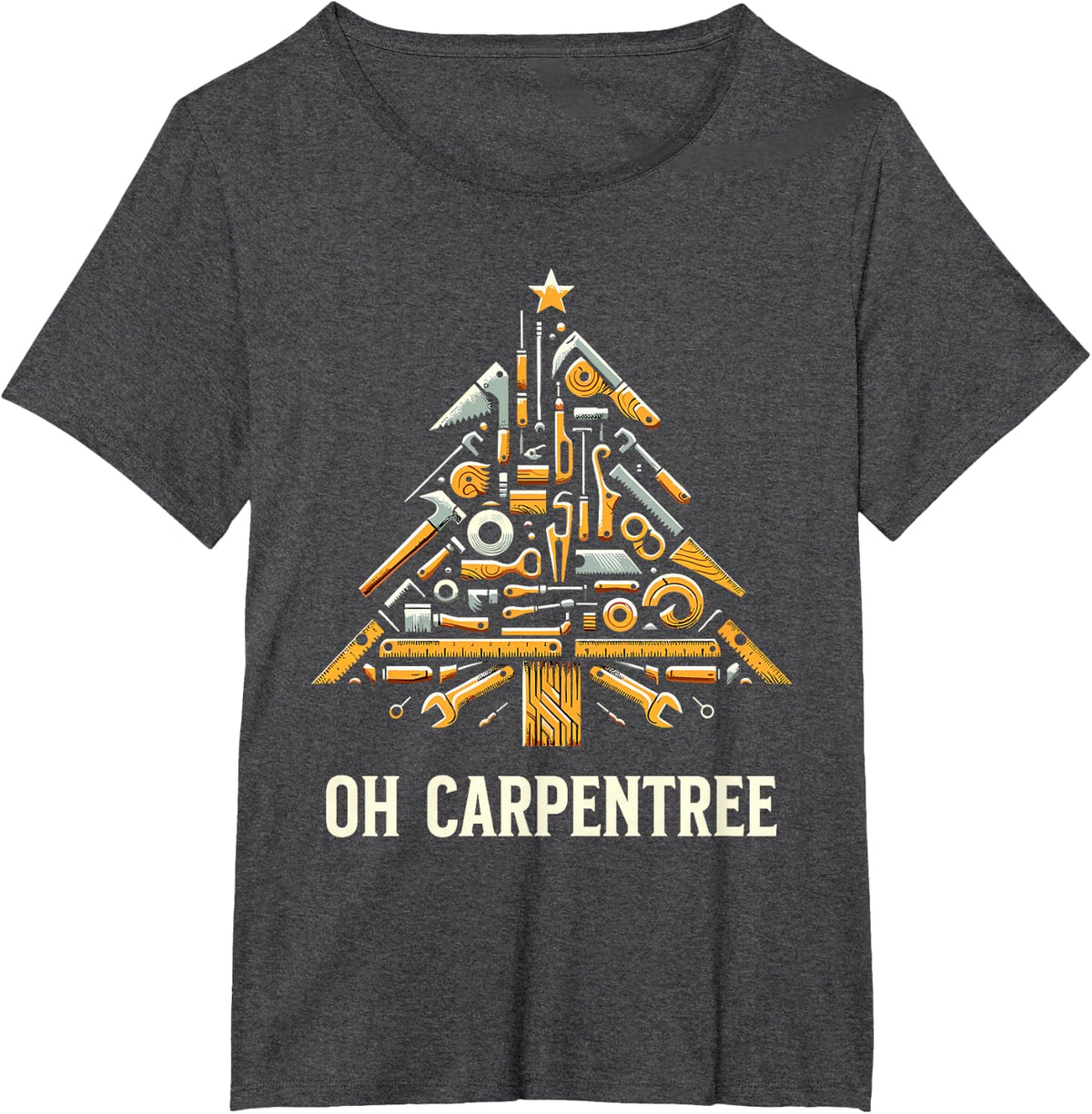 Funny Woodworking Woodworker Carpentry Christmas Tree T-Shirt - Dark Heather Grey