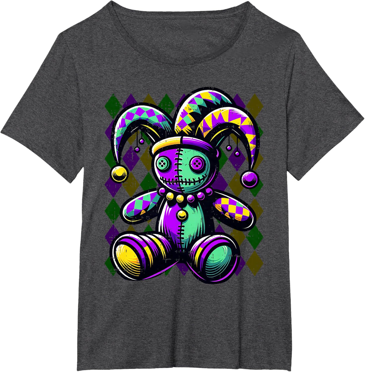 Voodoo Doll Mardi Gras Witch Outfit Women Girl Jester Hat T-Shirt - Dark Heather Grey
