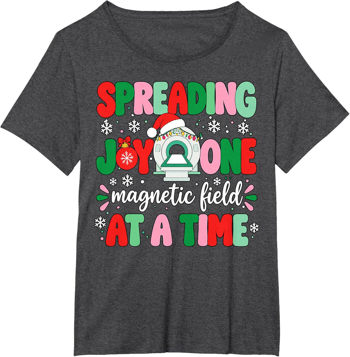 MRI Christmas Spreading Joy Magnetic Field Scanner T-Shirt - Dark Heather Grey