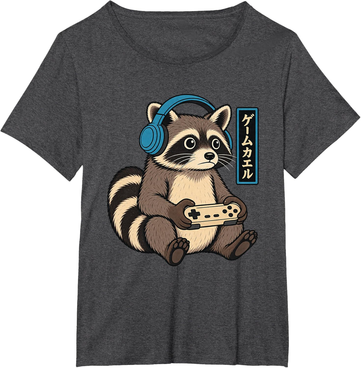 Cute Raccoon Gamer Headphones Controller Gaming T-Shirt - Dark Heather Grey