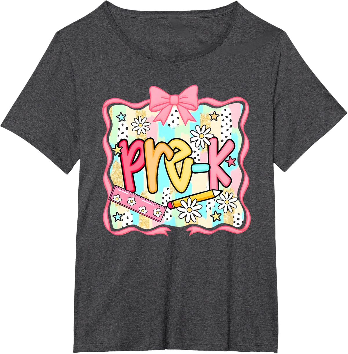 Preppy Preschool Coquette Bow Back To School Teachers Kids T-Shirt - Dark Heather Grey