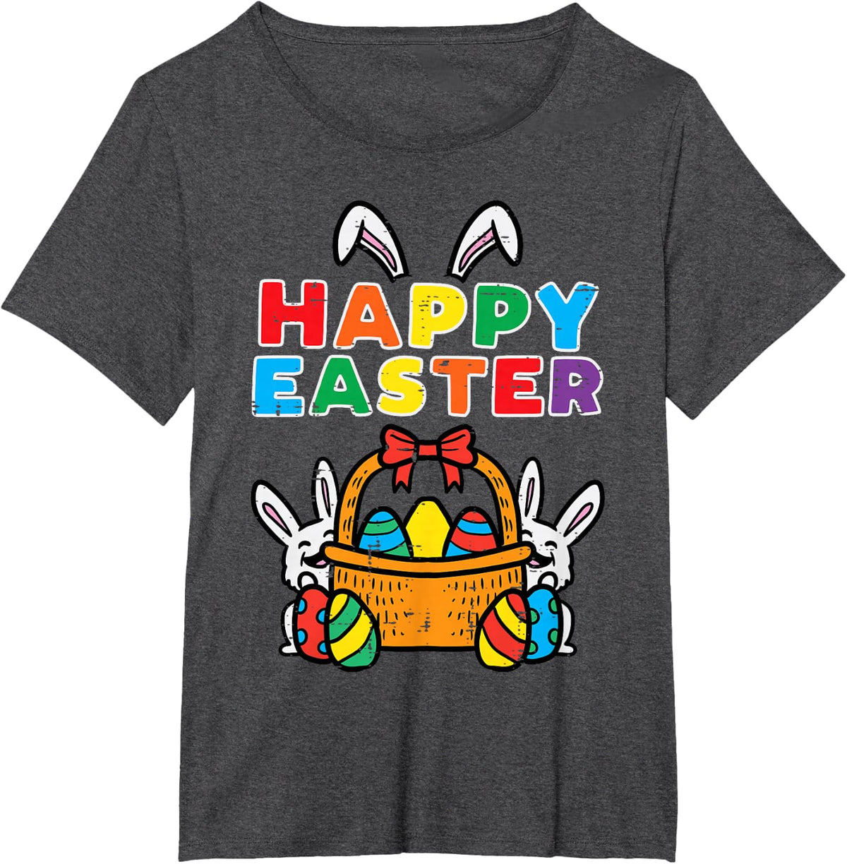 Happy Easter Bunny Eggs Basket Cute Rabbit Men Women Kids T-Shirt - Dark Heather Grey