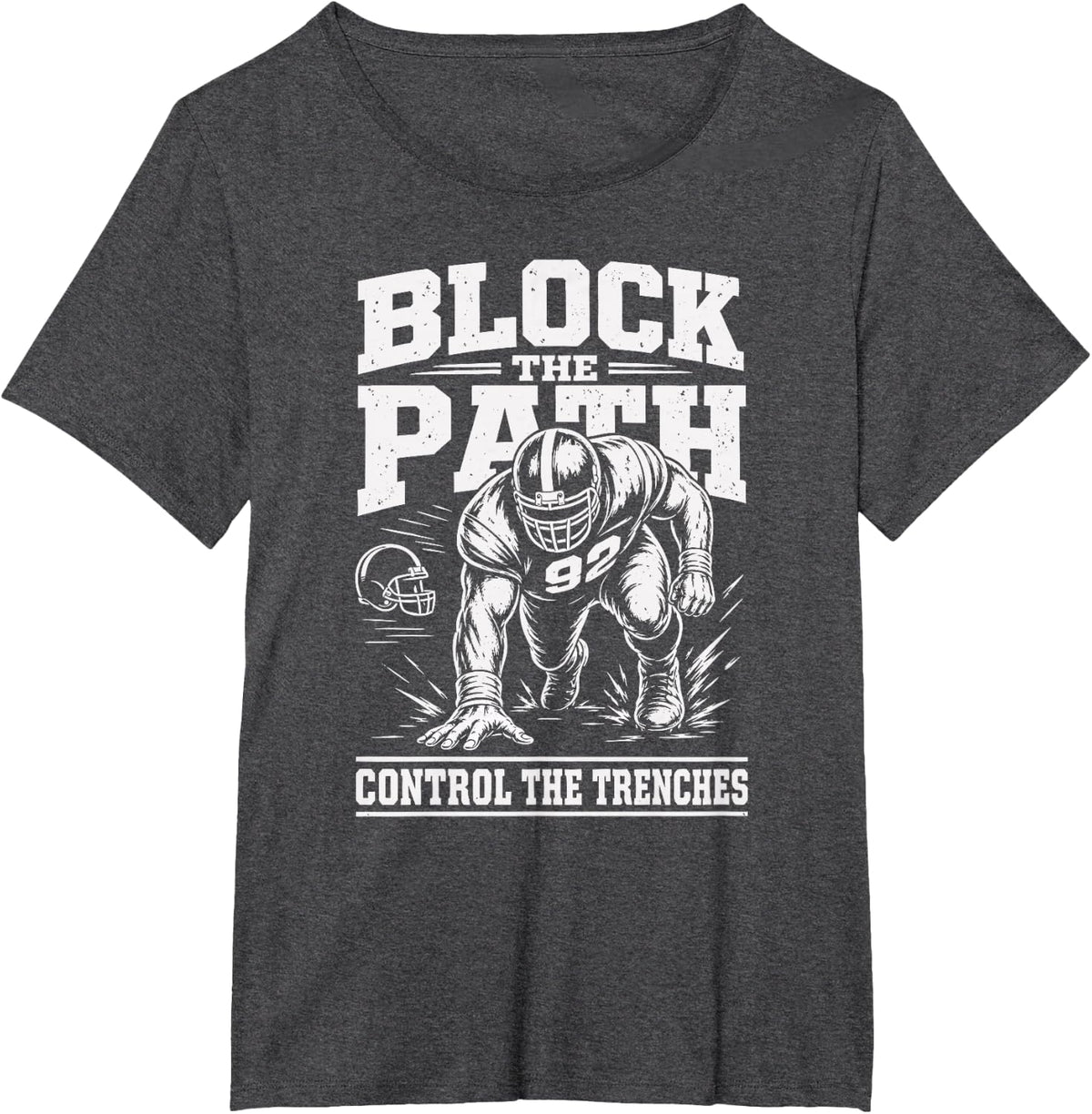 Defensive Tackle Football Block the Path T-Shirt - Dark Heather Grey