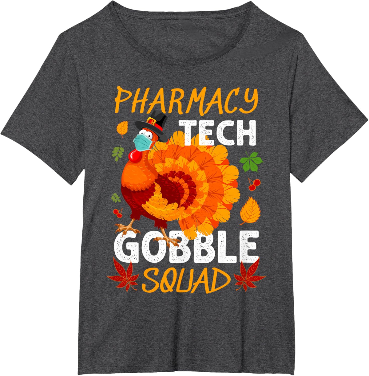 Pharmacy Tech Gobble Squad Turkey Thanksgiving Fall T-Shirt - Dark Heather Grey