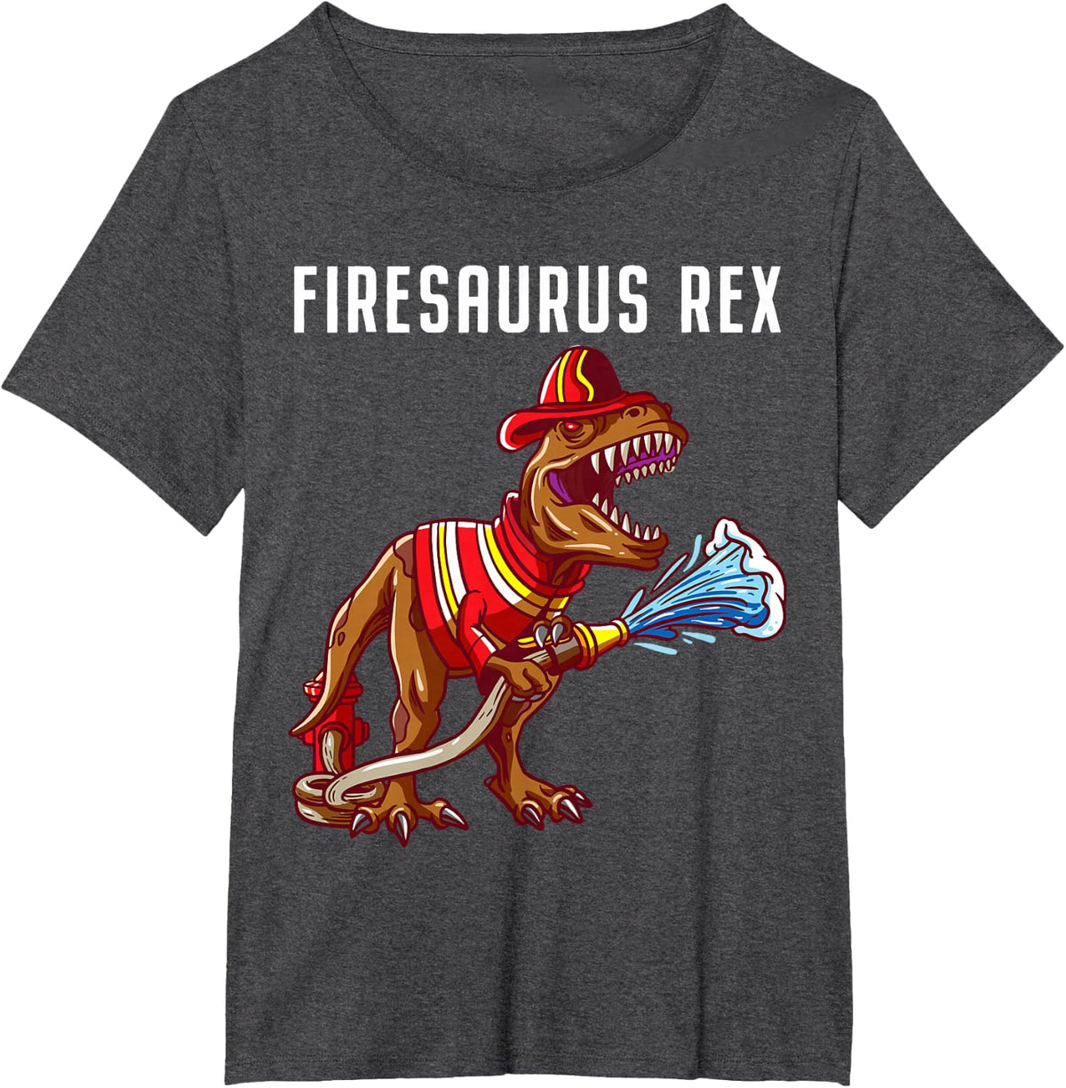 Firefighter T Rex Dinosaur Kids Gifts For Fireman Boys T-Shirt - Dark Heather Grey