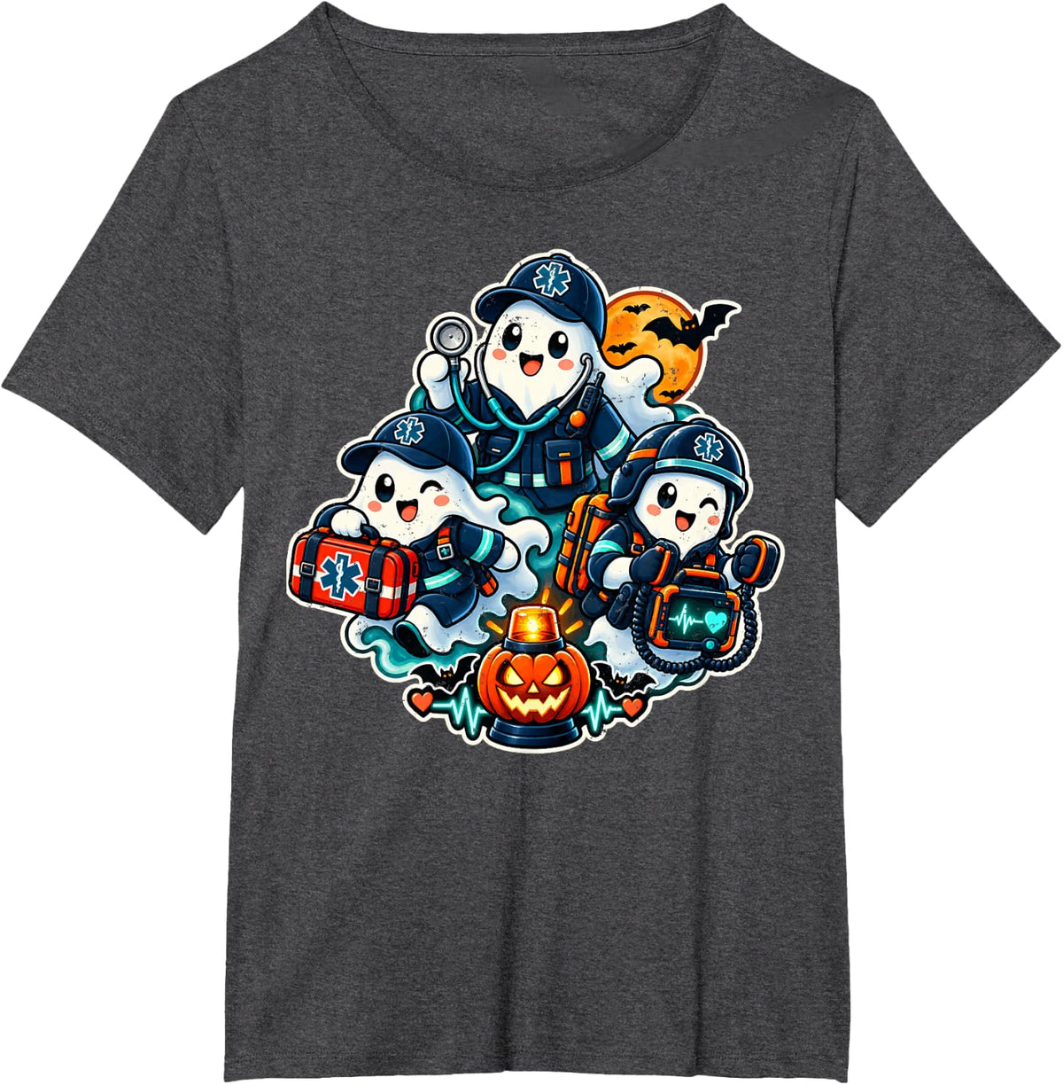 Cute Halloween Paramedic Ghosts EMT Spooky T-Shirt - Dark Heather Grey