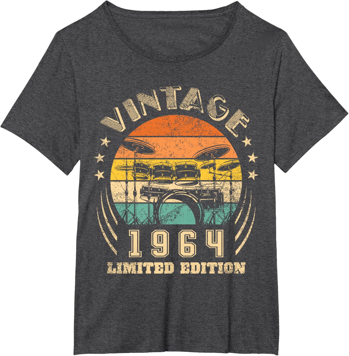 58th Birthday Gifts Drums Drummer Retro 1964 Drumset T-Shirt - Dark Heather Grey