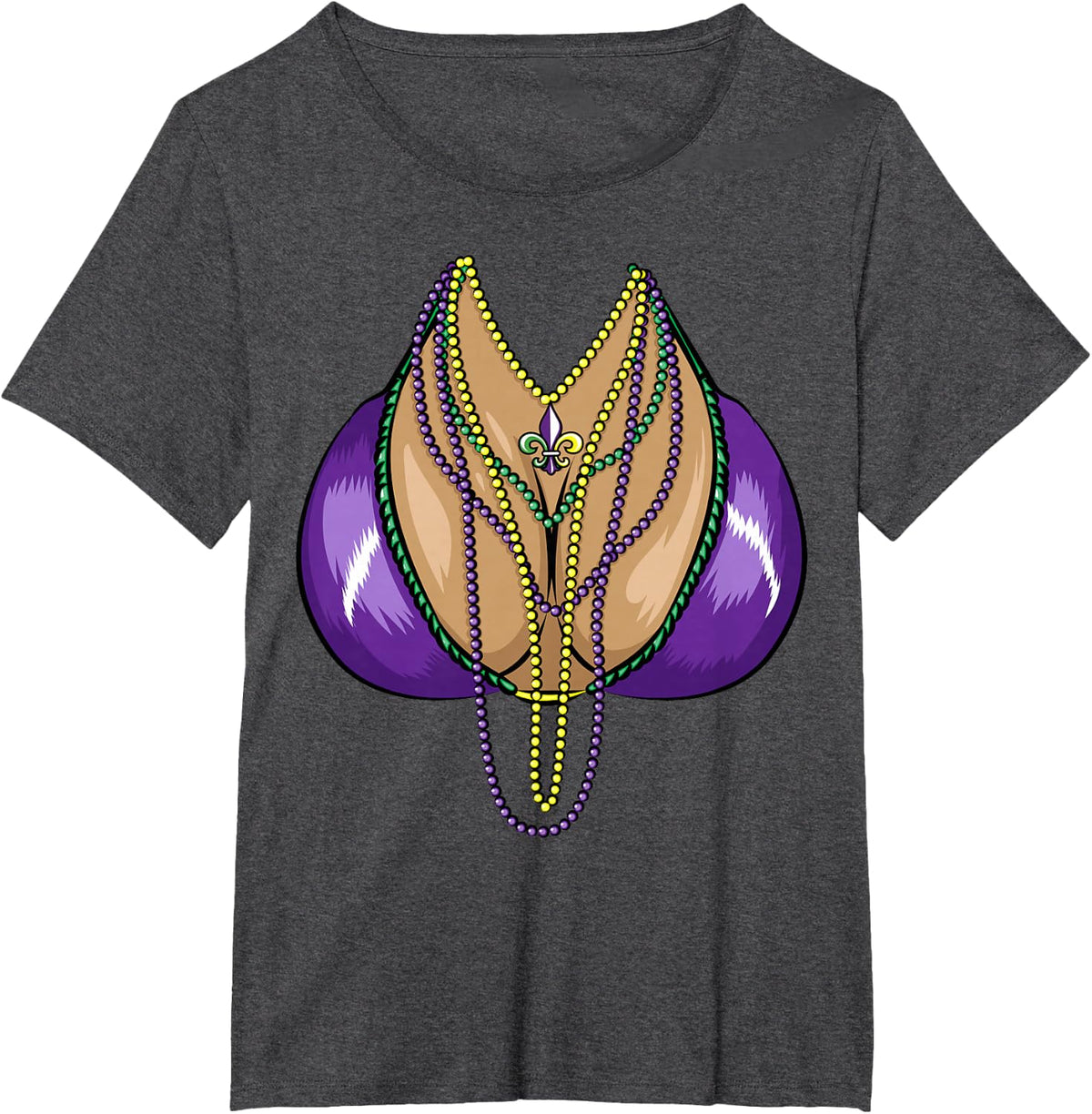 Mardi Gras Boobs And Beads Shirt | Fat Tuesday Funny Gift T-Shirt - Dark Heather Grey