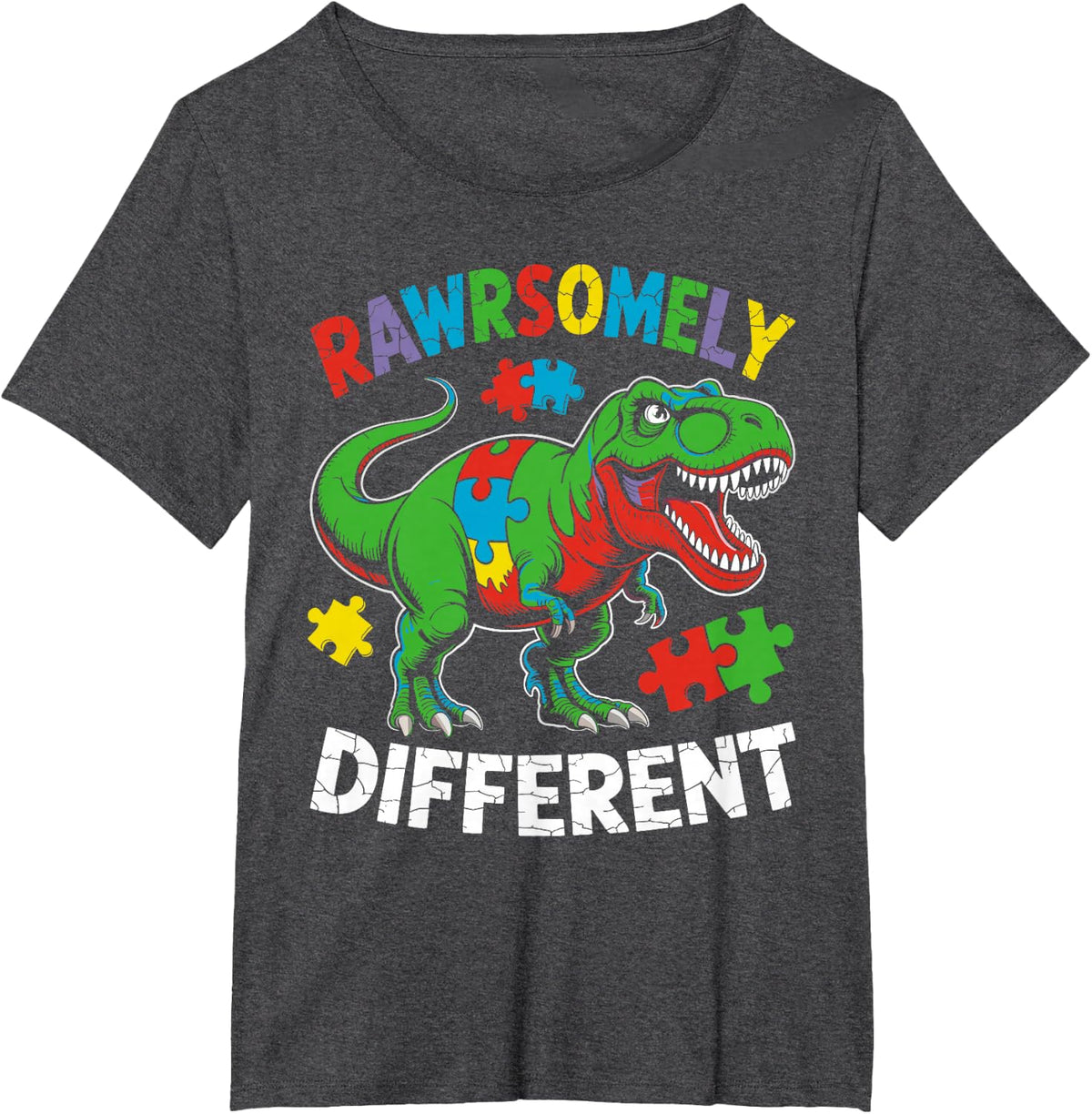 Rawrsomely Different Dinousaur Autism Awareness Puzzle T-Shirt - Dark Heather Grey