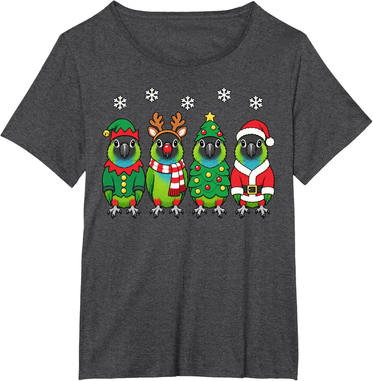 Nanday Conure Christmas Reindeer Santa Parrot T-Shirt - Dark Heather Grey