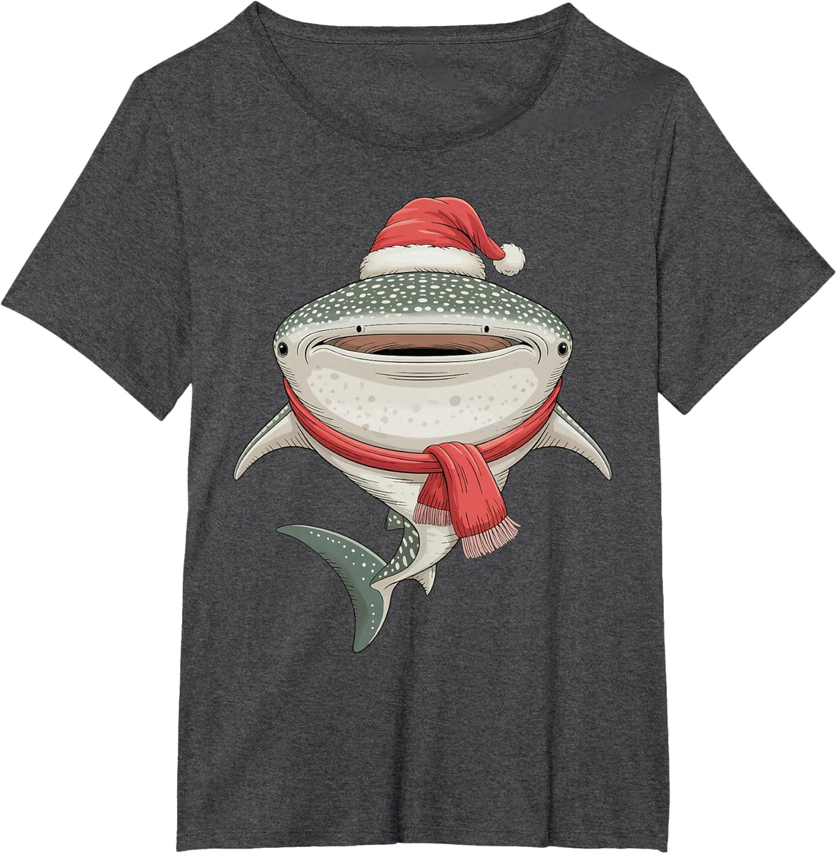 Cute Christmas Whale Shark Santa T-Shirt - Dark Heather Grey