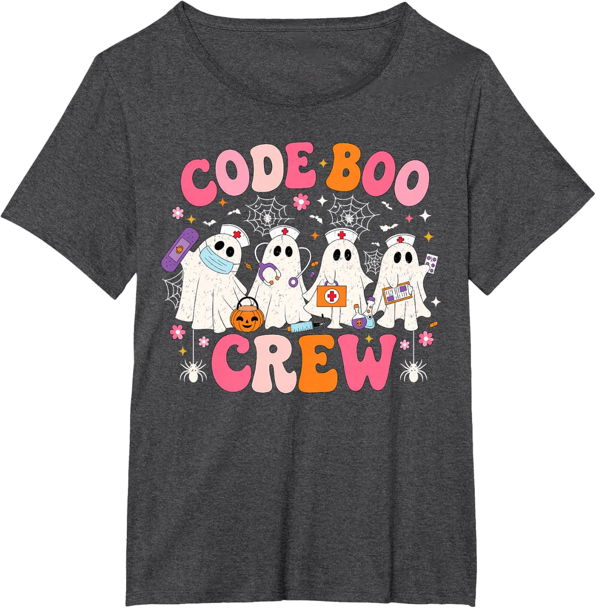 Code Boo Crew Nurse Funny Ghost Halloween Nurse T-Shirt - Dark Heather Grey