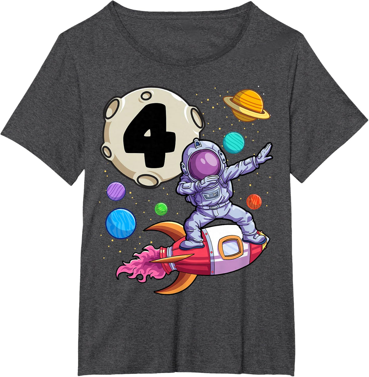 Dabbing Astronaut 4 Yrs Old Birthday Boy Space 4th Birthday T-Shirt - Dark Heather Grey