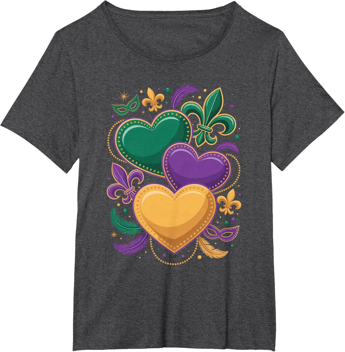 Mardi Gras Hearts Women Girls Kids Toddler T-Shirt - Dark Heather Grey