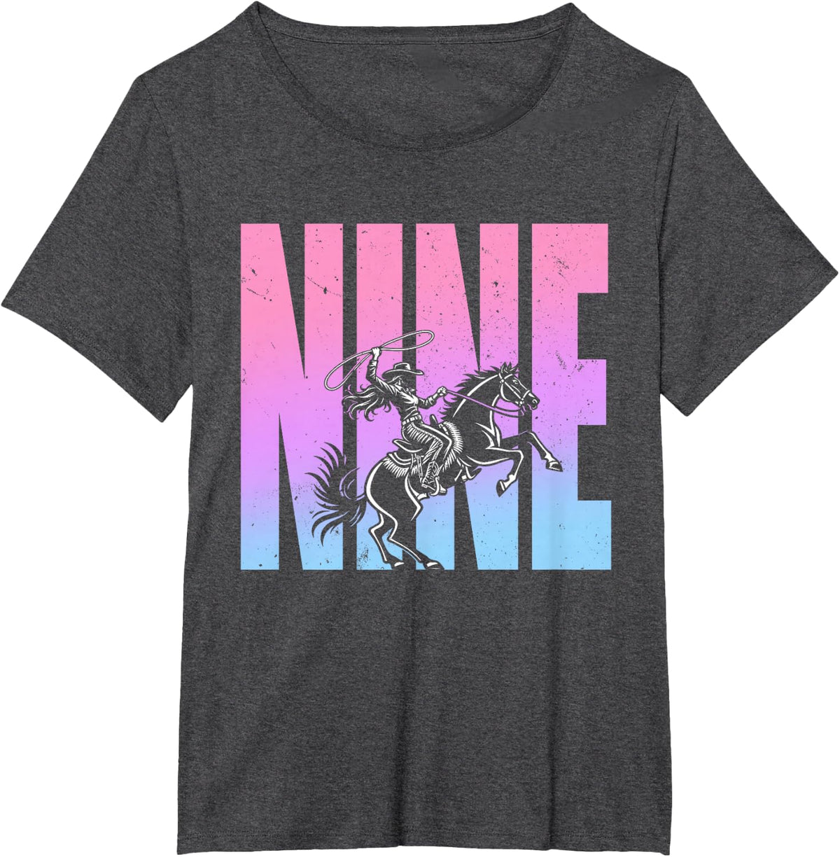 9th Birthday Rodeo Western Cowgirl Riding Horse Party T-Shirt - Dark Heather Grey