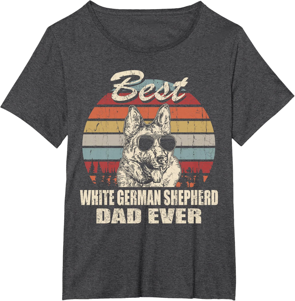 Best White German Shepherd Dad Ever Vintage Retro Dog Dad T-Shirt - Dark Heather Grey