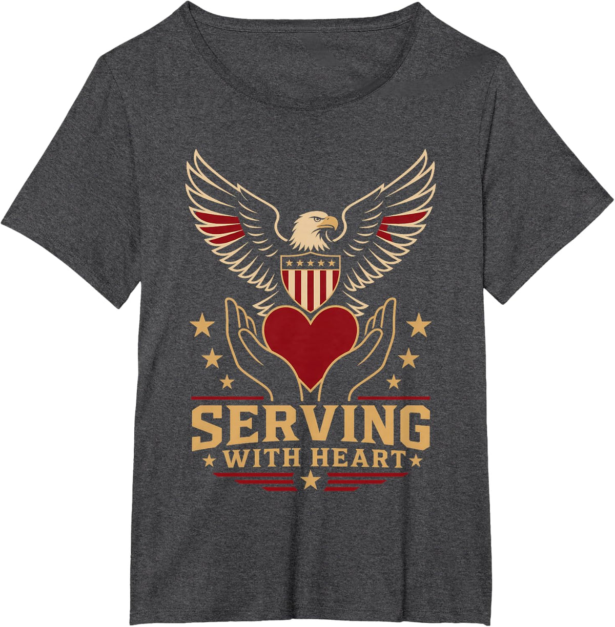 Serving with Heart American Bald Eagle Patriotic Design T-Shirt - Dark Heather Grey