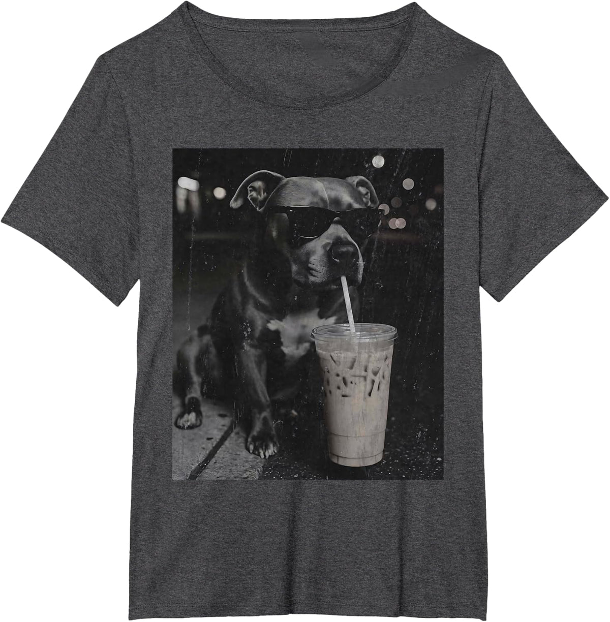 Pitbull Drinking Iced Coffee Dog Dad Men Women T-Shirt - Dark Heather Grey