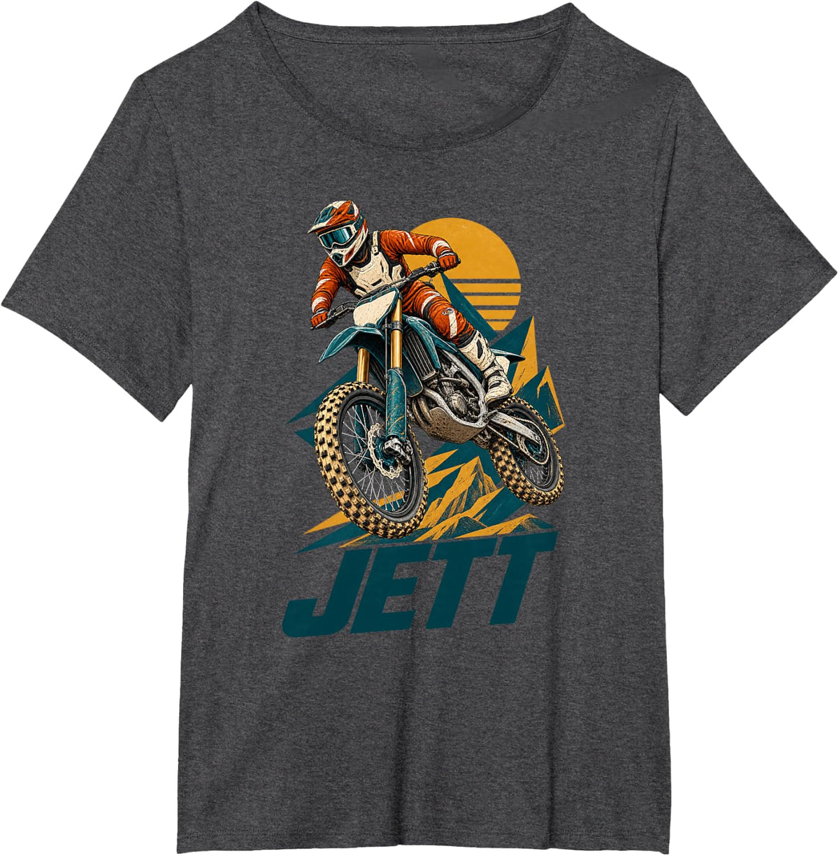 Jett Motocross Dirt Bike Rider Mountain Sunset T-Shirt - Dark Heather Grey