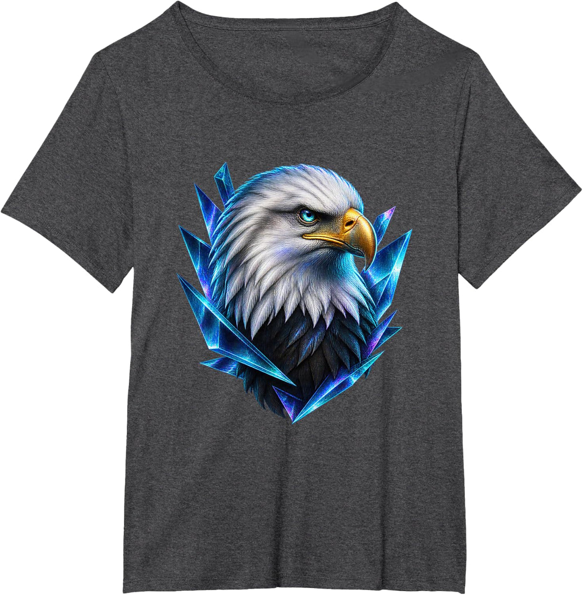 Bald Eagle with Aqua Geometric Prisms T-Shirt - Dark Heather Grey