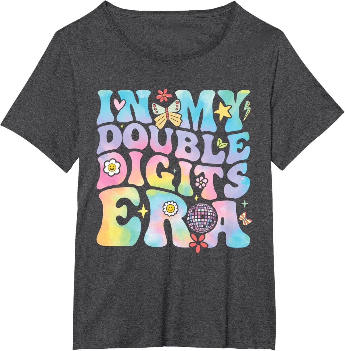 in My Double Digits Era Retro 10 Year Old 10th Birthday Girl T-Shirt - Dark Heather Grey