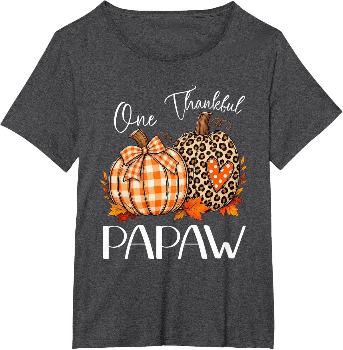 One Thankful Papaw Birthday Autumn Pumpkin Leopard T-Shirt - Dark Heather Grey
