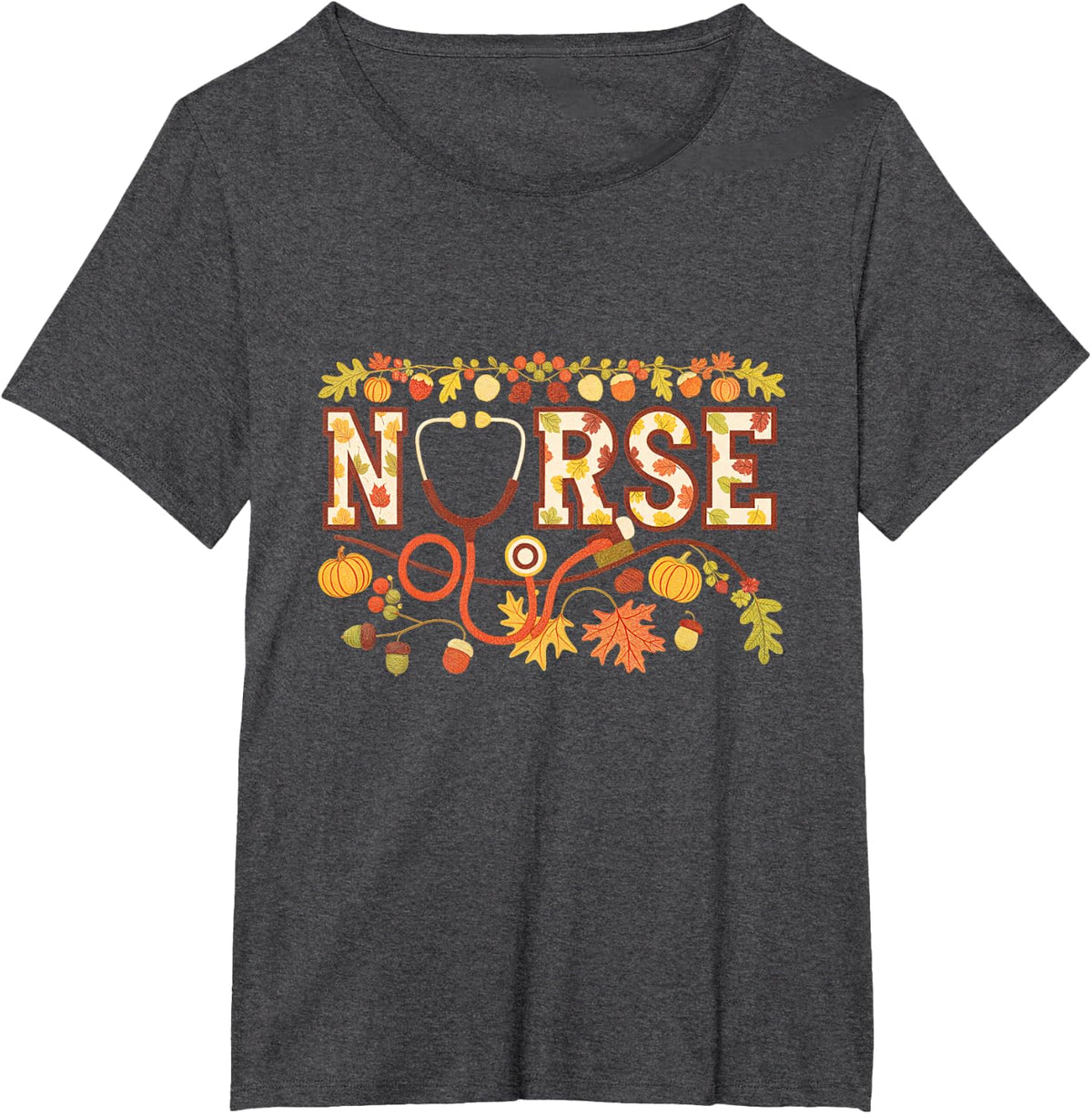 Nurse Fall Stethoscope Autumn Harvest Nurses T-Shirt - Dark Heather Grey