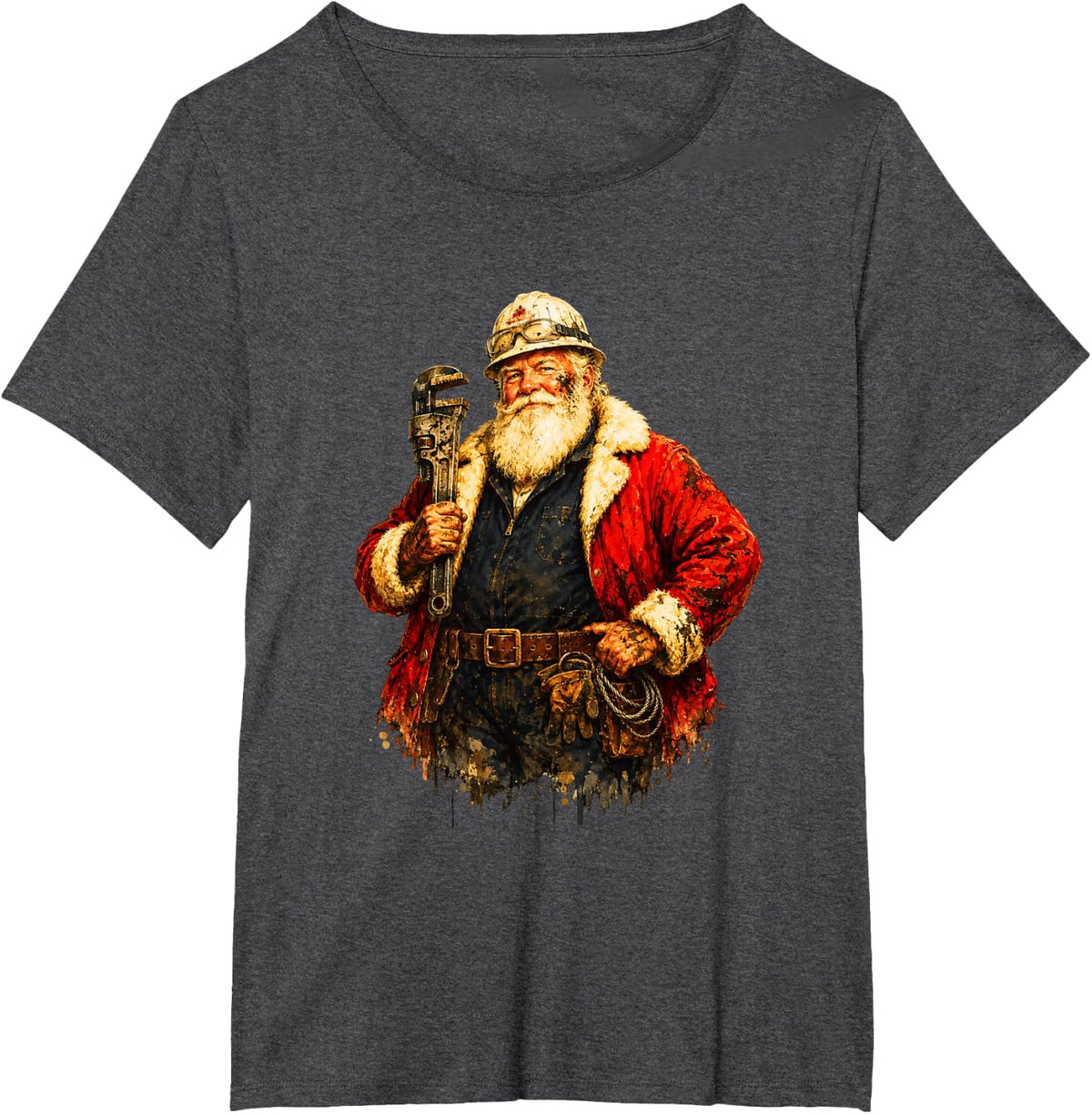 Industrial Santa Pipefitter Christmas Blue Collar Tradesmen T-Shirt - Dark Heather Grey