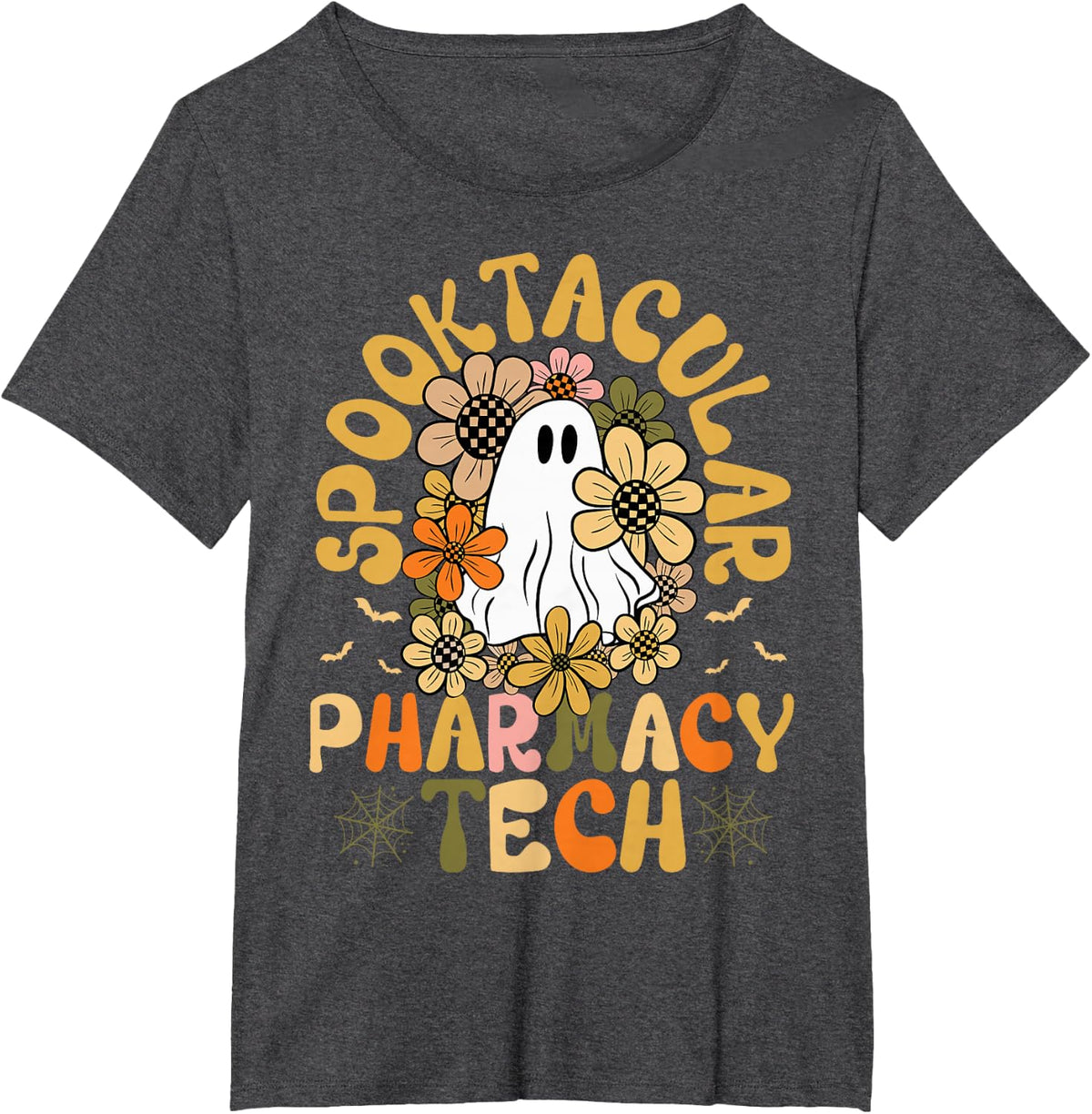 Spooktacular Pharmacy Tech - Halloween Scary Groovy Floral T-Shirt - Dark Heather Grey