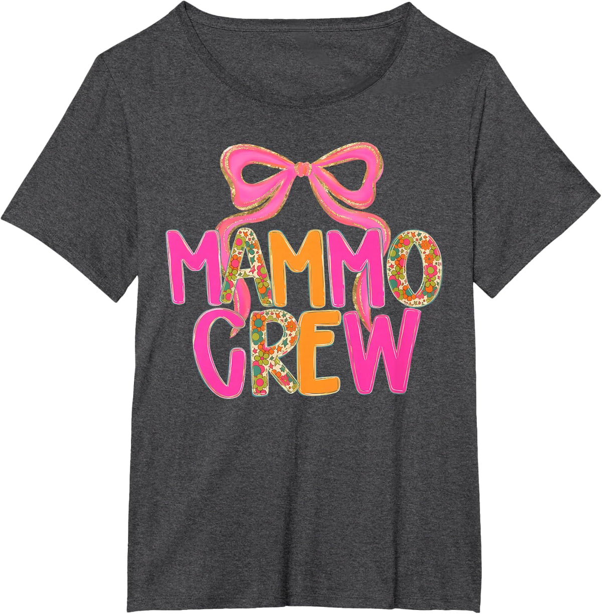 Coquette Bow Floral Mammo Crew Mammo Tech Mammography Tech T-Shirt - Dark Heather Grey