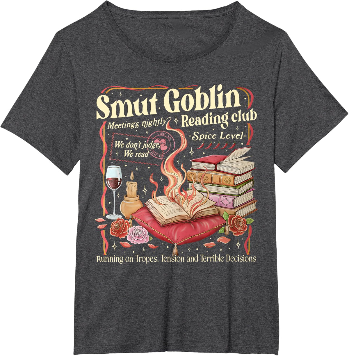 Vintage Smut Goblin Dark Romance Bookish Book Lover T-Shirt - Dark Heather Grey