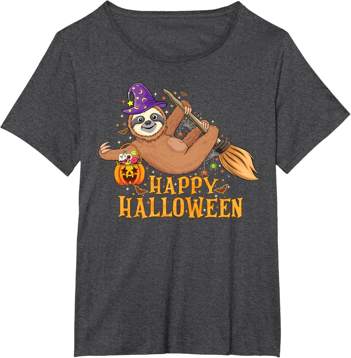 Halloween Cute Animal Witch Hat Pumpkin Spooky Sloth Lovers T-Shirt - Dark Heather Grey
