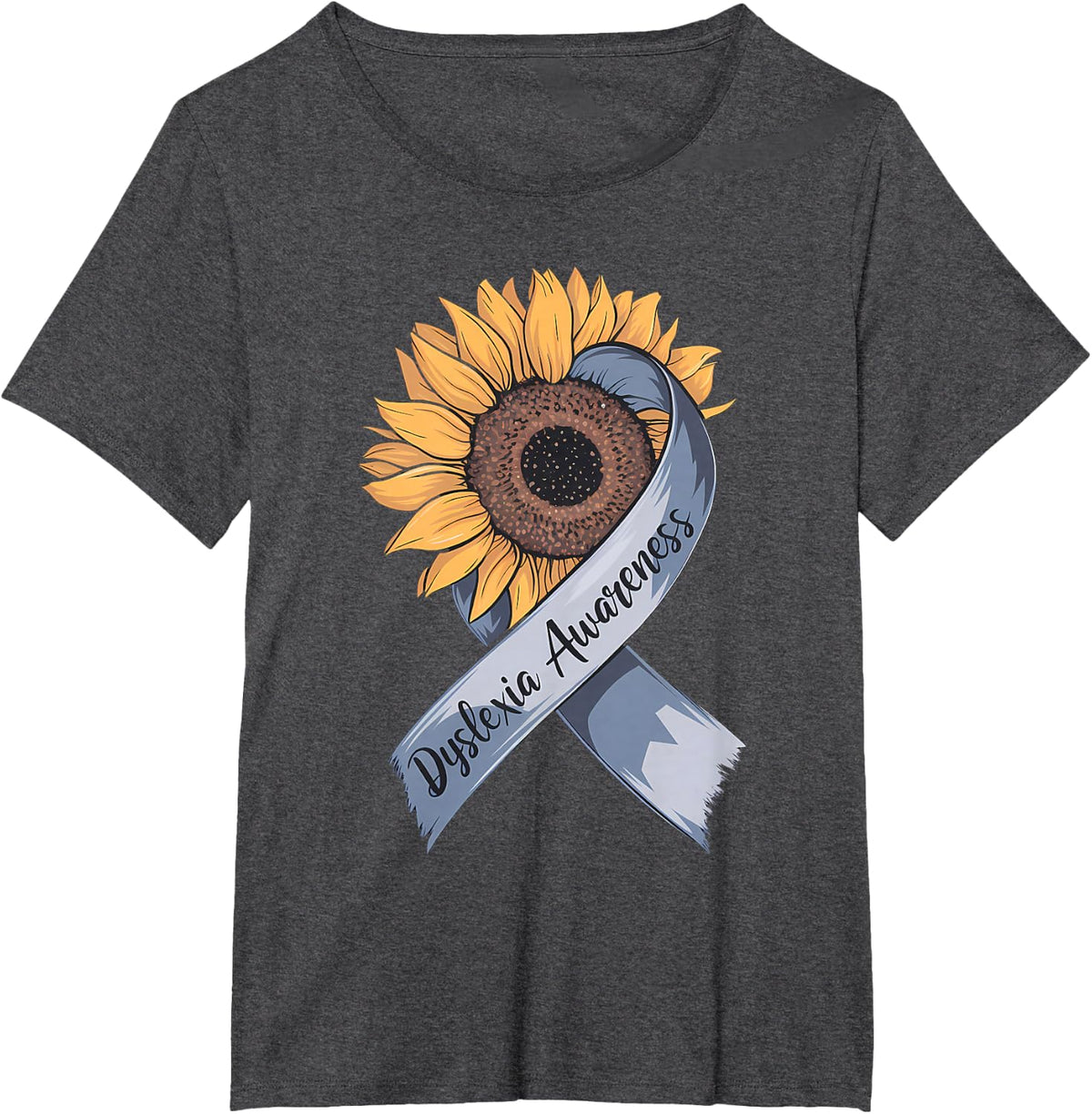 Dyslexia Awareness Sunflower Learning Disability Dyslexic T-Shirt - Dark Heather Grey