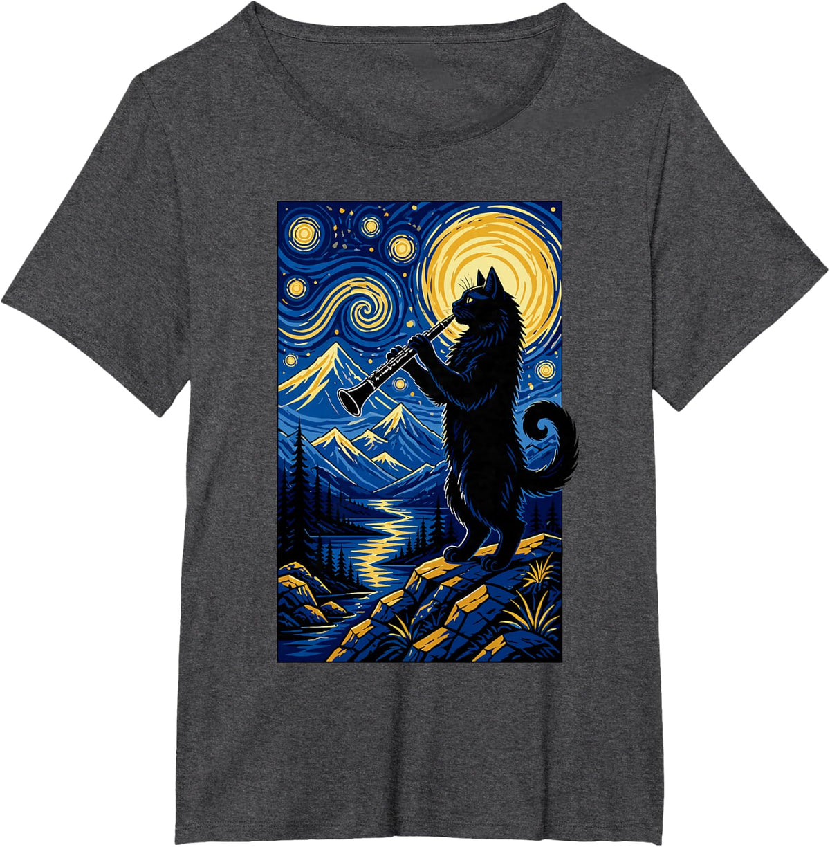Cat Clarinet Design for Men Women Clarinetist Cat Clarinet T-Shirt - Dark Heather Grey