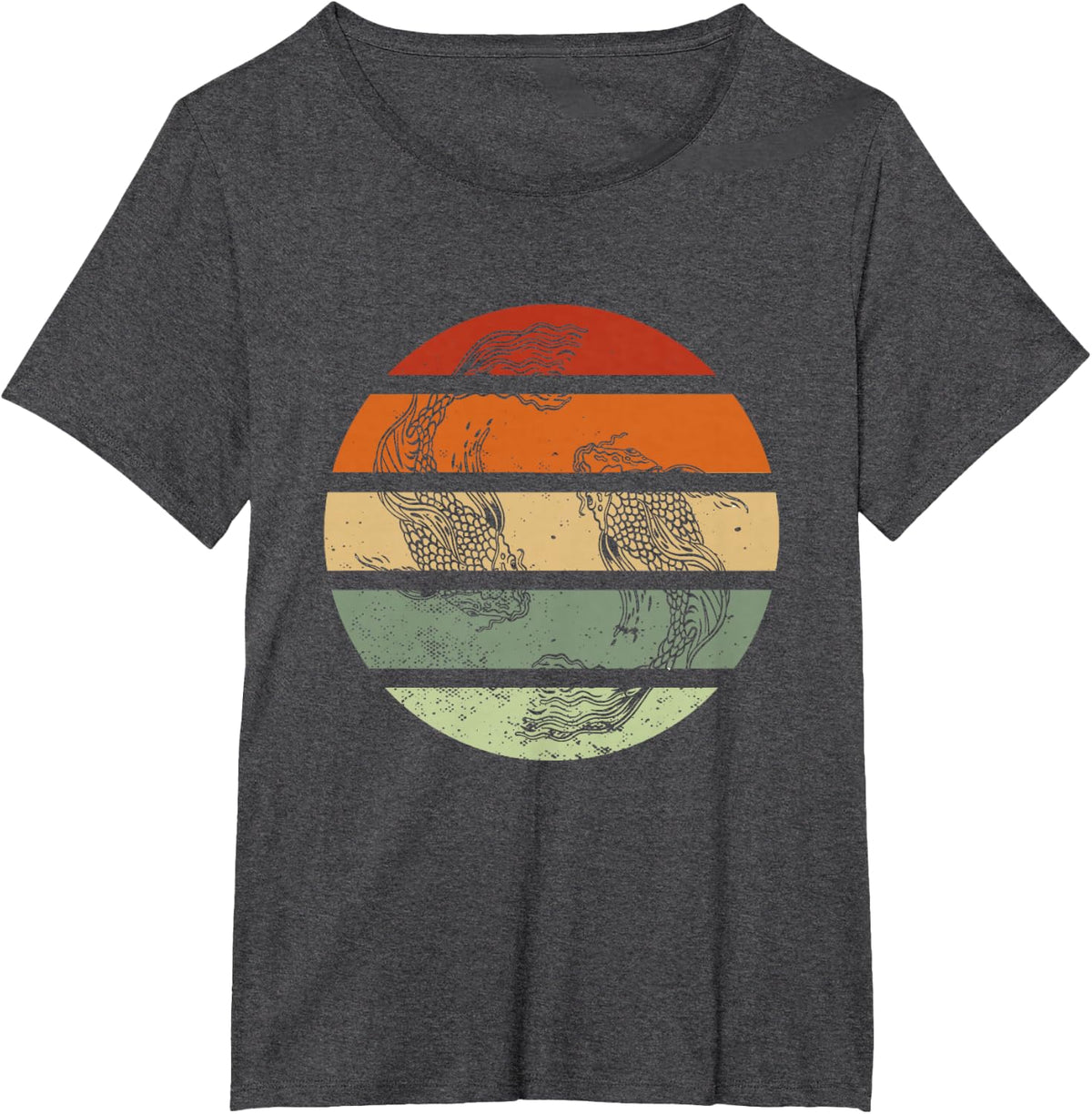 Vintage Koi Fish Retro Sunset Yin Yang Zen Tees T-Shirt - Dark Heather Grey